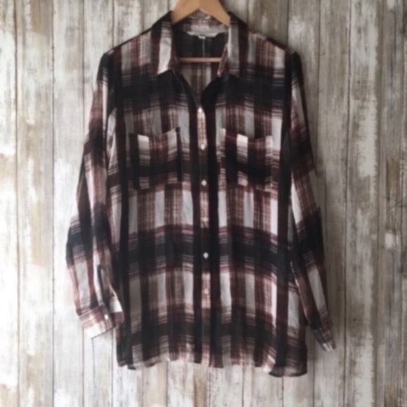 Jack By BB Dakota Sheer Button Down Blouse - Picture 1 of 5